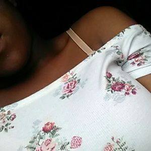 Pink and red floral off-shoulder shirt